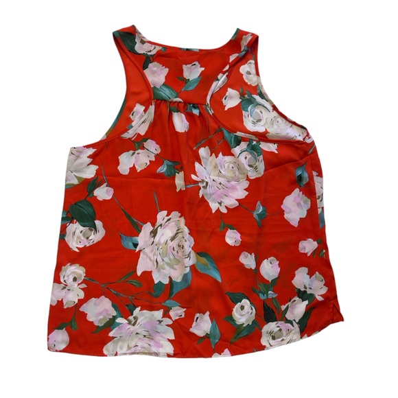 CABI MANET ORANGE FLORAL BUTTON UP SLEEVELESS SHEER TANK BLOUSE - SIZE LARGE - Picture 9 of 12